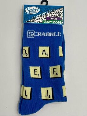 Men’s Scrabble Socks – Fun Gift / Size 6–12 Blue